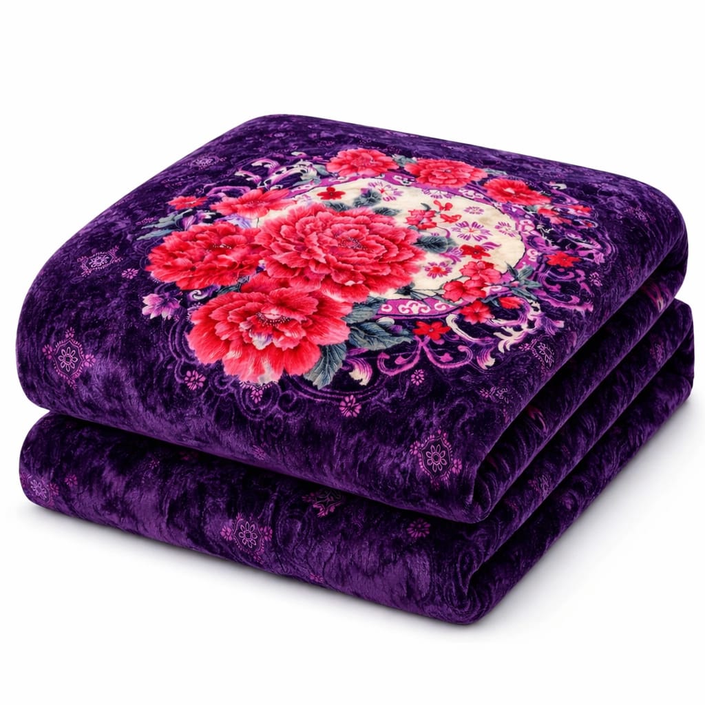 Royal Purple Floral Double Ply Blanket