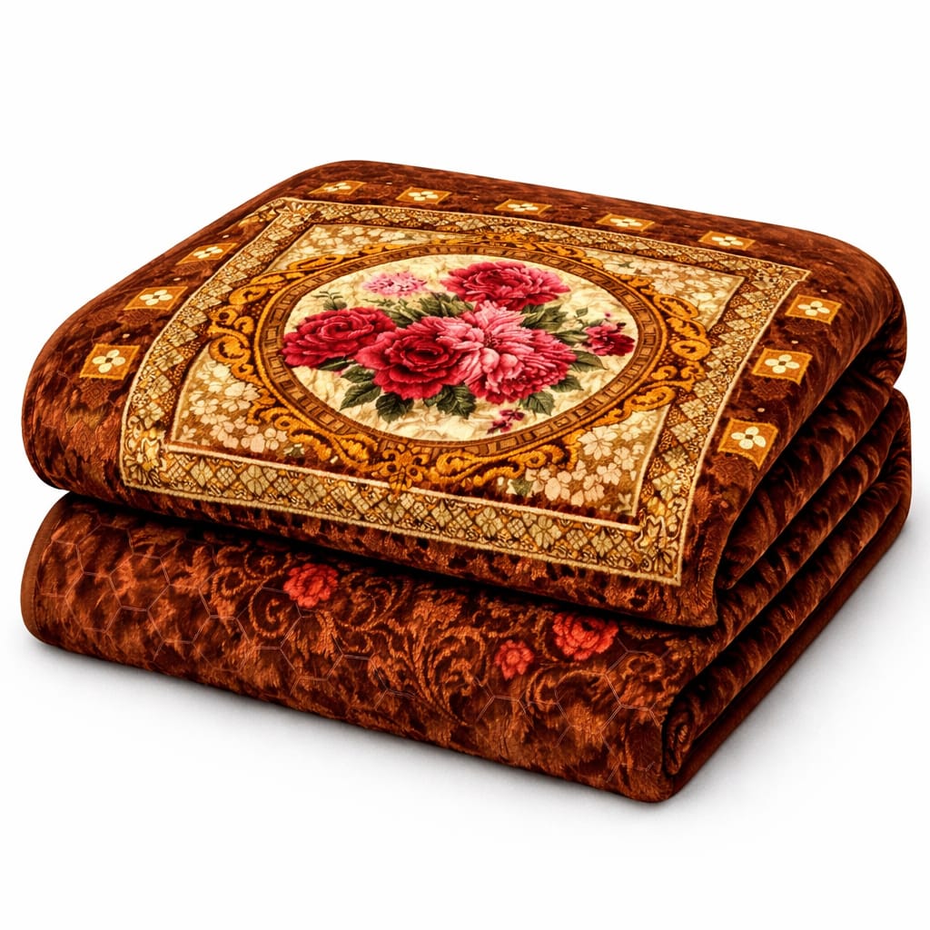 Royal Floral Embossed Velvet Blanket – Rich Brown