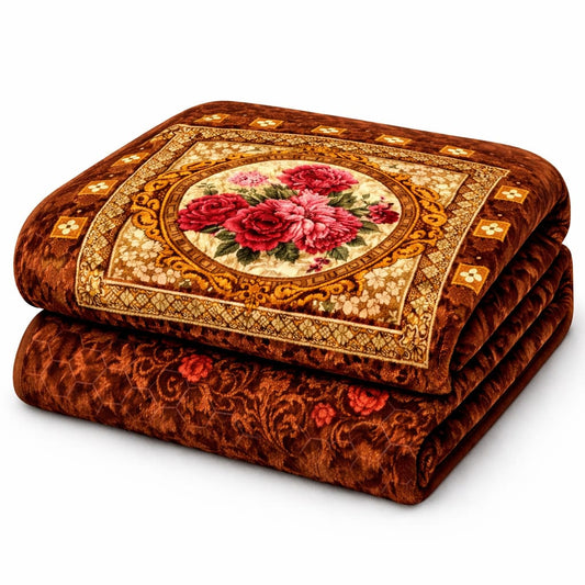 Royal Floral Embossed Velvet Blanket – Rich Brown