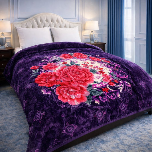 Royal Purple Floral Double Ply Blanket