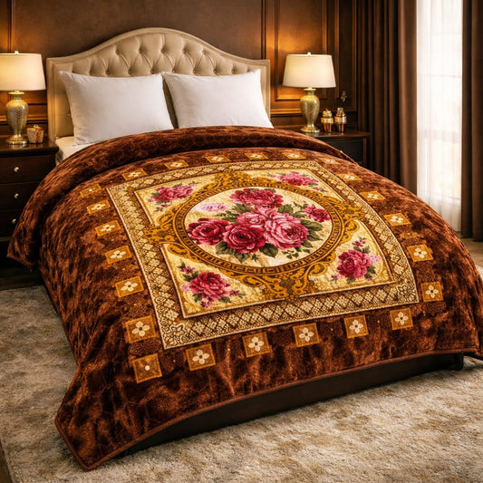 Royal Floral Embossed Velvet Blanket – Rich Brown